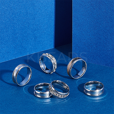 18Pcs 3 Size 201 Stainless Steel Grooved Finger Ring Settings STAS-UN0042-68-1