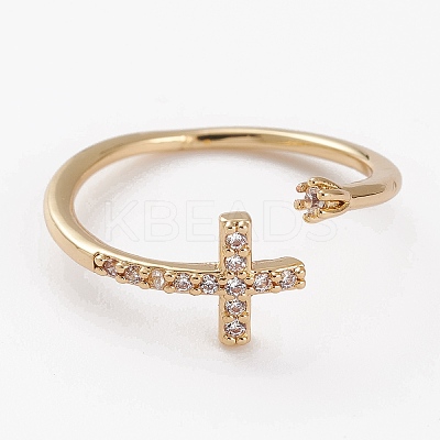 Brass Micro Pave Clear Cubic Zirconia Cuff Rings RJEW-C101-07G-1