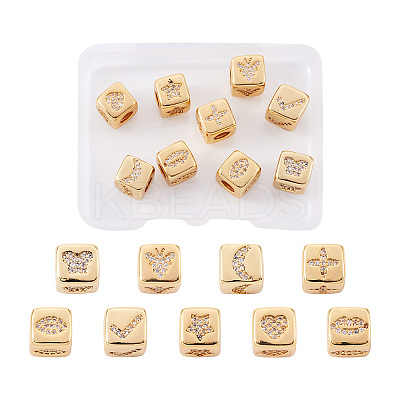 9Pcs 9 Style Brass Micro Pave Cubic Zirconia European Beads ZIRC-PJ0001-05-1