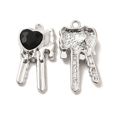 Glass Heart Key Pendants PALLOY-E024-29P-03-1