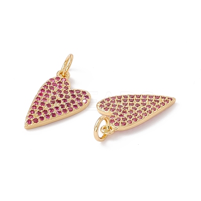 Rack Plating Brass Micro Pave Hot Pink Cubic Zirconia Pendants ZIRC-C040-19G-1