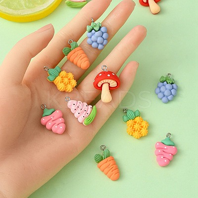 12Pcs 6 Styles Opaque Resin Fruit & Vegetable Pendants RESI-YW0001-56-1
