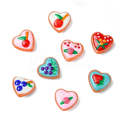 9Pcd 9 Colors Painted Glass Beads Enamel Beads Heart with Fruit LAMP-CJ0002-45-1