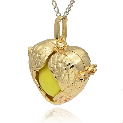Golden Tone Brass Hollow Heart Cage Pendants KK-J241-07G-1