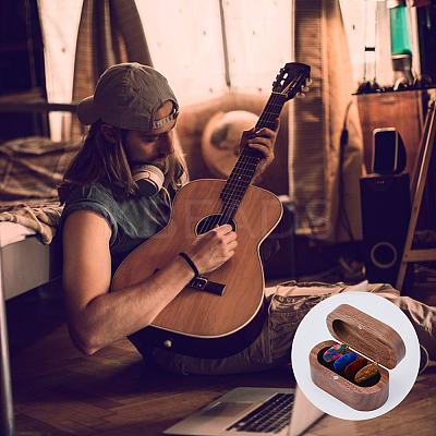 1Pc 4-Slot Oval Shaped Wood Storage Boxes with Magnetic Lid for Guitar Picks OBOX-DC0001-03B-1