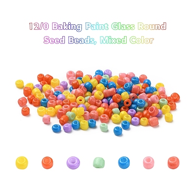 3500Pcs 7 Colors 12/0 Baking Paint Glass Round Seed Beads SEED-YW0001-26-1