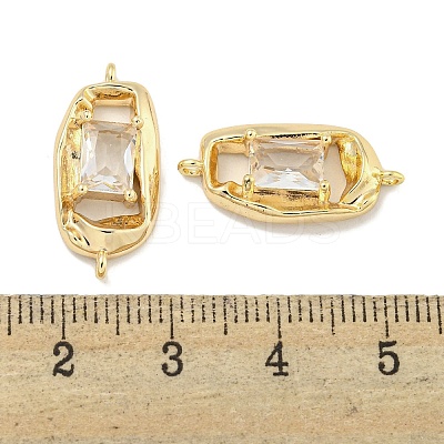 Brass Pave Rectangle Clear Glass Connector Charms KK-S386-19G-1