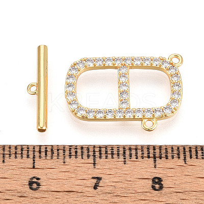 Brass Micro Pave Clear Cubic Zirconia Toggle Clasps KK-N254-74G-1