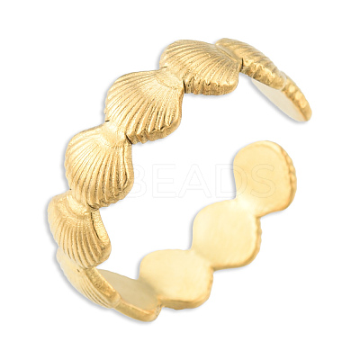 Ion Plating(IP) 304 Stainless Steel Shell Wrap Open Cuff Ring for Women RJEW-N038-100LG-1