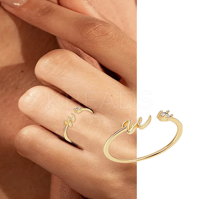 1Pc Letter Brass Rhinestone Open Cuff Rings for Women AJEW-LP0004-47W-G-1
