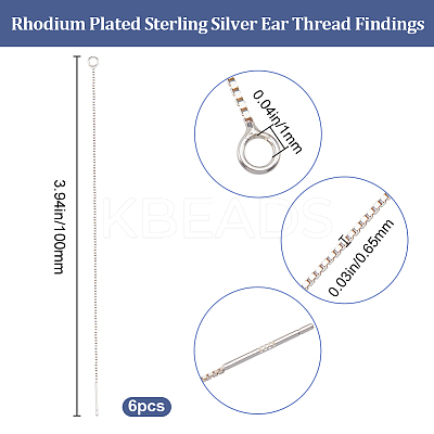 Anti-Tarnish 3 Pairs Rhodium Plated 925 Sterling Silver Stud Earring Findings STER-BBC0006-73A-1