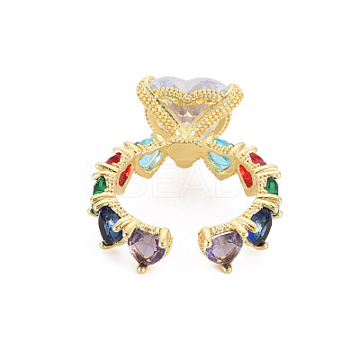 Cubic Zirconia Heart Wrap Open Cuff Ring RJEW-S049-005G-1