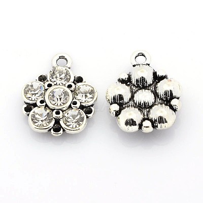 Antique Silver Plated Alloy Rhinestone Flower Pendants LS-ALRI-N016-05-1