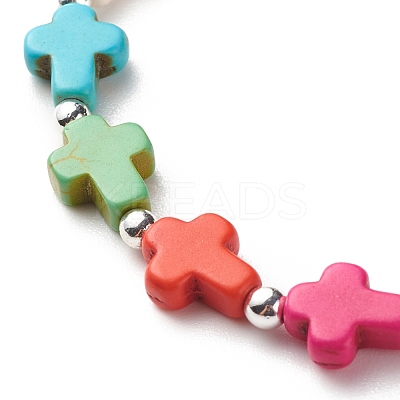 Synthetic Turquoise(Dyed) Cross Beaded Stretch Bracelet BJEW-JB08450-01-1