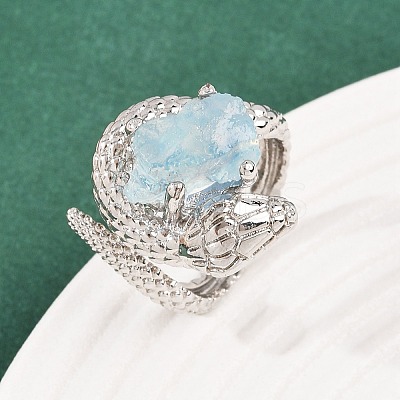 Snake Natural Aquamarine Open Cuff Rings RJEW-K286-10P-03-1