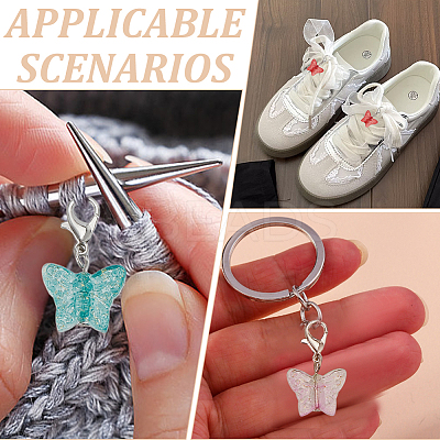 80Pcs 10 Colors Butterfly Glass Pendant Decoration HJEW-HY00044-1
