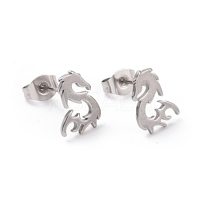 Non-Tarnish 304 Stainless Steel Tiny Dragon Stud Earrings for Men Women EJEW-G318-08P-1