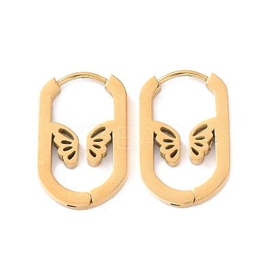 304 Stainless Steel Oval with Butterfly Hoop Earrings for Women STAS-B035-02G-1