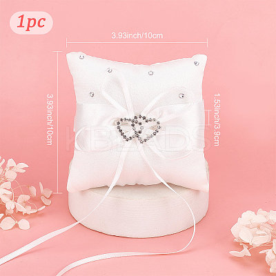 Tribute Silk Wedding Ring Pillow with Polyester Ribbon and Alloy Heart DIY-WH0325-48A-1