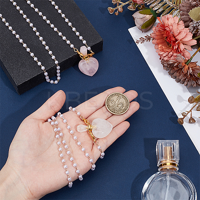 2Pcs 2 Colors Natural Rose Quartz & Quartz Crystal Heart Perfume Bottle Pendant Handmade Plastic Imitation Pearl Bead Chain Necklaces NJEW-OC00006-1
