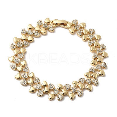 Heart Brass Micro Pave Clear Cubic Zirconia Link Chain Bracelets BJEW-C130-01G-1