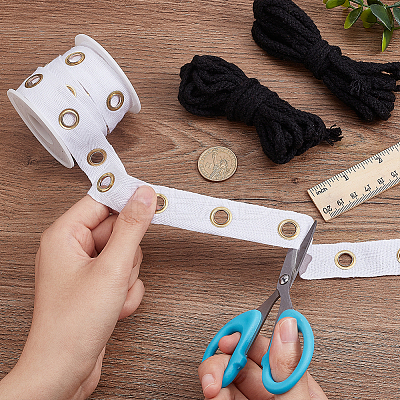 5 Yards Cotton Ribbons with Golden Tone Iron Eyelet Rings and Cotton Thread SRIB-OC0001-05A-1