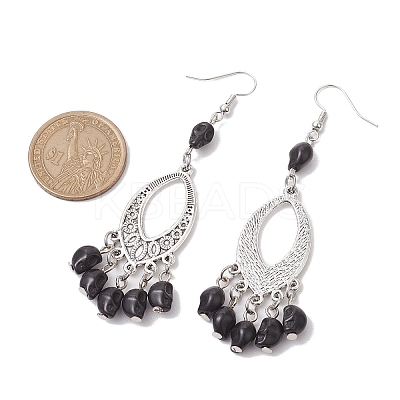 Halloween Skull Dyed Synthetic Turquoise & Alloy Dangle Earrings EJEW-JE05890-1