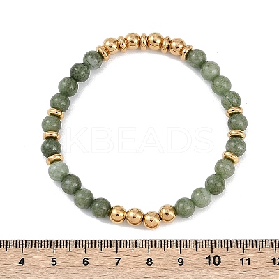 Ion Plating(IP) 304 Stainless Steel & Round Jade Beaded Stretch Bracelets for Women Men BJEW-M046-02G-1