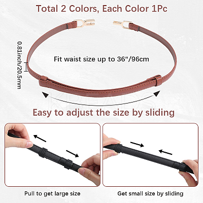2Pcs 2 Colors PU Leather Waist Belt with Alloy Buckles AJEW-GF0010-73-1