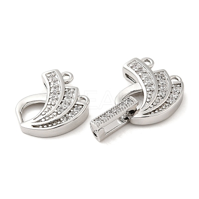 Rack Plating Brass Micro Pave Clear Cubic Zirconia Fold Over Clasps KK-H447-15P-1