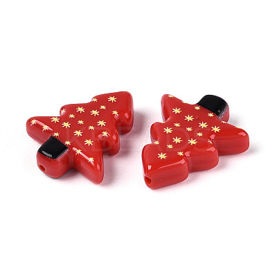 Christmas Printed Opaque Resin Beads RESI-N043-27B-1
