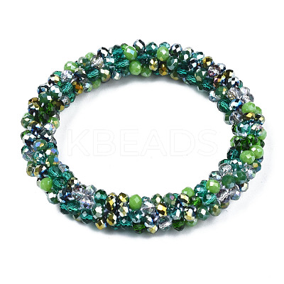 Glass Beaded Crochet Stretch Bracelet BJEW-T016-09D-1