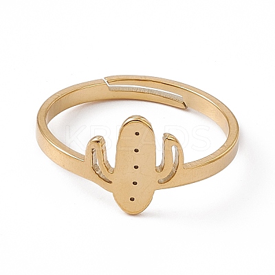 Ion Plating(IP) 201 Stainless Steel Cactus Adjustable Ring for Women LS-RJEW-K238-03G-1