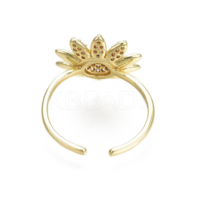 Cubic Zirconia Flower Open Cuff Ring RJEW-N035-108-1