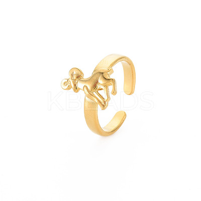 Ion Plating(IP) 304 Stainless Steel 12 Constellations/Zodiac Signs Open Cuff Ring for Women RJEW-S405-156G-1