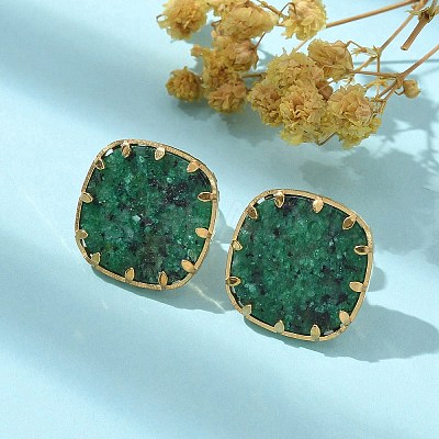 304 Stainless Steel Turquoise Square Stud Earrings for Women EJEW-R010-01G-04-1