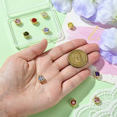 10Pcs 7 Colors Golden Plated Brass Pave Cubic Zirconia Connector Charms KK-CJ0002-27-1