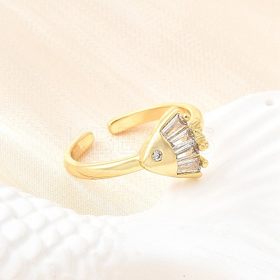 Ocean Theme Brass Micro Pave Cubic Zirconia Cuff Rings for Women LS-RJEW-F184-17D-G-1