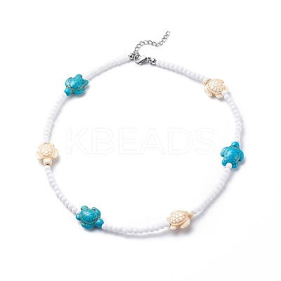 3Pcs 3 Color Dyed Synthetic Turquoise Tortoise & Acrylic Beaded Necklaces Set NJEW-JN04036-1