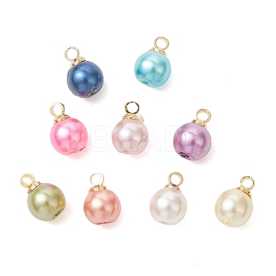 Baking Paint Pearlized Glass Pearl Round Charms with Brass Bails PALLOY-JF04897-1