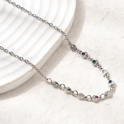Brass Micro Pave Cubic Zirconia Heart Pendant Necklaces NJEW-B157-13P-1