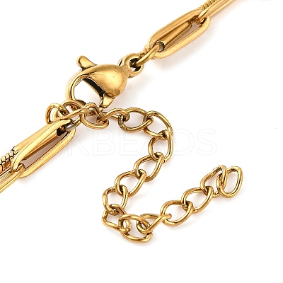 304 Stainless Steel Double Layer Paperclip Chain & Square Snake Chain Necklaces for Women NJEW-G140-01C-G-1