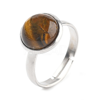 Half Round Natural Tiger Eye Finger Rings RJEW-M062-01P-25-1