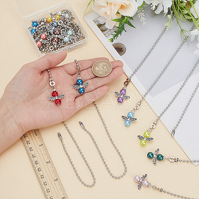 14Pcs 14 Colors Angel Glass Pearl & Alloy Charms Ceiling Fan Pull Chain Extenders PALLOY-HY00059-1