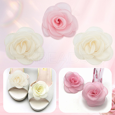 4pcs 2 colors Detachable Artificial Rose Organza Shoe Decoration AJEW-CP0001-82-1