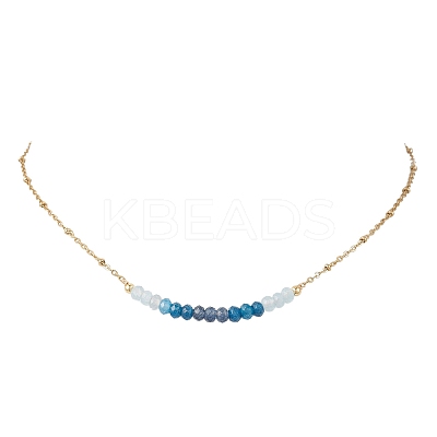 Dyed Natural Malaysia Jade Faceted Rondelle Beaded 304 Stainless Steel Satellite Chain Necklaces for Women NJEW-JN05783-03-1