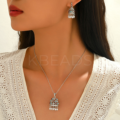 Ethnic Style Brass & Imitation Pearl Stud Earrings & Pendant Necklaces Sets for Women GM8263-1