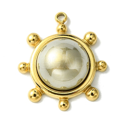 Ion Plating(IP) 304 Stainless Steel Pave Shell Pearl Pendants FIND-Z028-35B-1