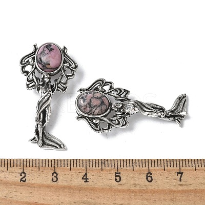 Angel Brass Natural Rhodonite Pendants KK-D361-02AS-28-1