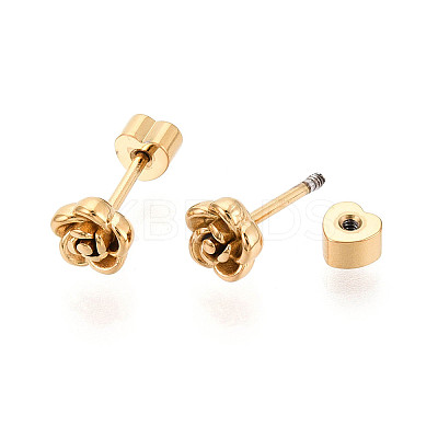 304 Stainless Steel Flower Stud Earrings EJEW-K268-48G-1